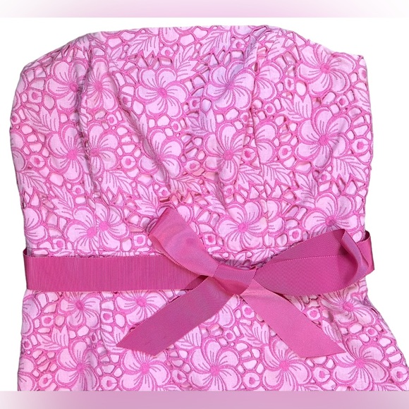 Lilly Pulitzer Sleeveless Tube Corset Fit and Flare Dress Pink Floral Lace Sz 8 - Picture 2 of 9